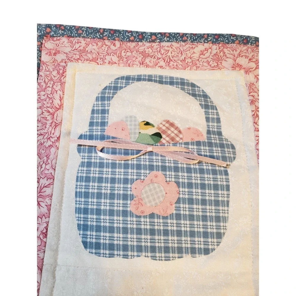 Vintage Handmade Quilted Easter Wall Hanging‎ Multicolor Bunny Hat Basket